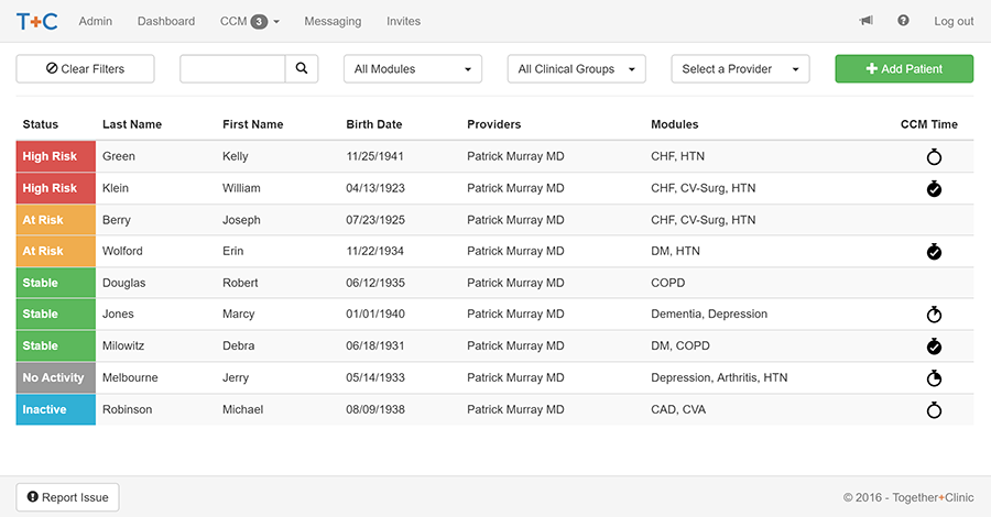 Together Clinic CCM and BHI Dashboard